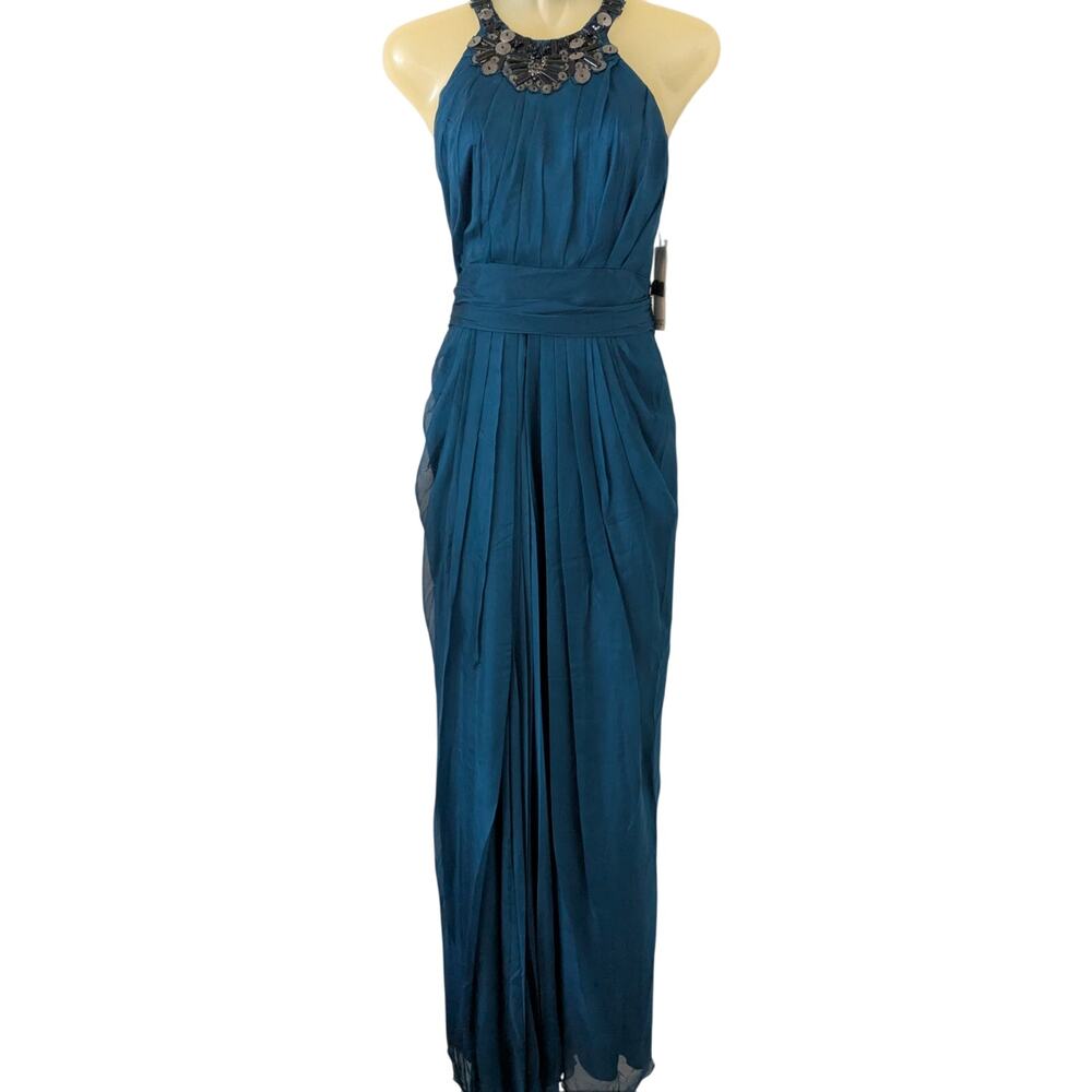 NWT Badgley Mischka Sz 6 Elegant Silk Twist Front Gown Formal Dress $750